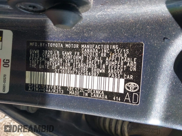 2016 Toyota Corolla L with VIN 2T1BURHE7GC564987, listed as a IAAI auction lot 42084906 with 113,722 mi miles and . Bid and sale history available at DreamBid. Image 9.