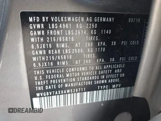 2010 Volkswagen Tiguan S with VIN WVGBV7AX8AW526711, listed as a IAAI auction lot 42735039 with 149,436 mi miles and . Bid and sale history available at DreamBid. Image 9.