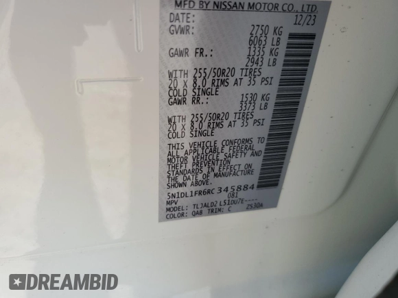 2024 Infiniti QX60 Luxe с VIN 5N1DL1FR6RC345884, выставлен на аукционе Copart как лот 45394685 с пробегом 7 497 миль миль и Списание • Salvage title. История ставок и продаж доступна на DreamBid. Изображение 13.