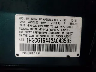 2002 Honda Accord LX z VIN 1HGCG16442A043585, wystawiony jako Copart lot #74481474 z przebiegiem 223 446 mil mil oraz Szkoda całkowita • Salvage title. Historia ofert i sprzedaży dostępna na DreamBid. Obrazek 13.
