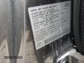 2021 Audi Q8 Premium with VIN WA1AVAF19MD004052, listed as a Copart auction lot 44625595 with 75,430 mi miles and Salvage Title. Bid and sale history available at carsss.com. Image 12.