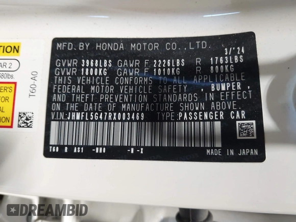 2024 Honda Civic Type R z VIN JHMFL5G47RX003469, wystawiony jako IAAI lot #42035698 z przebiegiem 20 572 mil mil oraz . Historia ofert i sprzedaży dostępna na DreamBid. Obrazek 9.