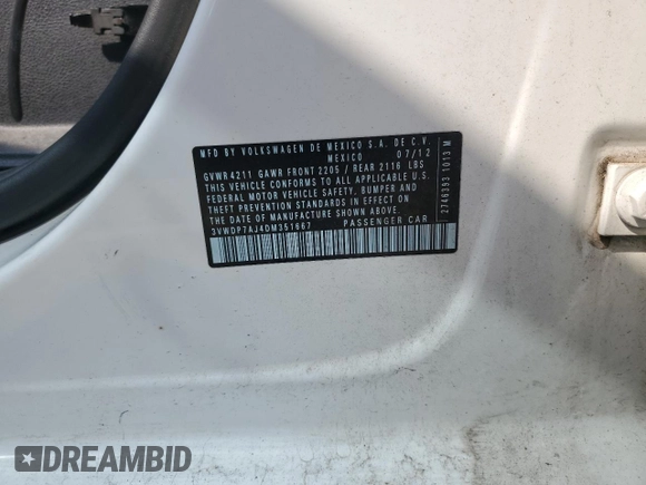 2013 Volkswagen Jetta SE with VIN 3VWDP7AJ4DM351667, listed as a Copart auction lot 54541425 with 185,854 mi miles and Salvage title. Bid and sale history available at DreamBid. Image 12.