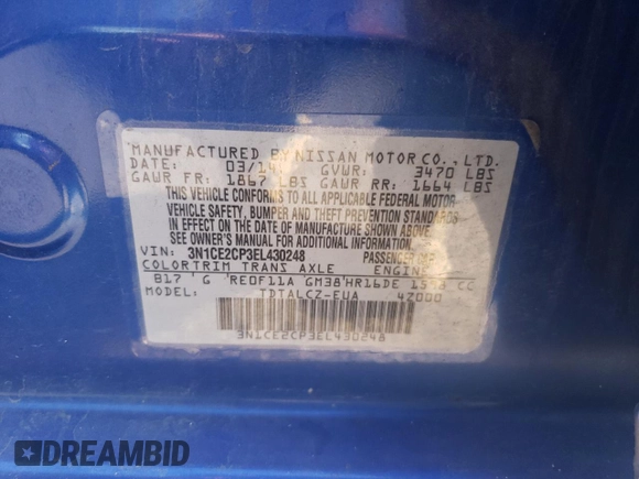 2014 Nissan Note S with VIN 3N1CE2CP3EL430248, listed as a Copart auction lot 45456585 with 61,270 mi miles and Non repairable. Bid and sale history available at DreamBid. Image 13.