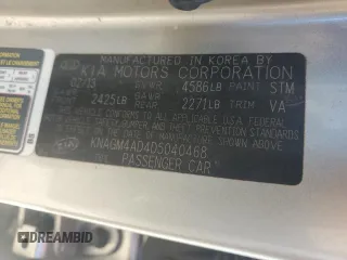 2013 Kia Optima EX with VIN KNAGM4AD4D5040468, listed as a Copart auction lot 81608804 with Not provided miles and Salvage title. Bid and sale history available at DreamBid. Image 14.