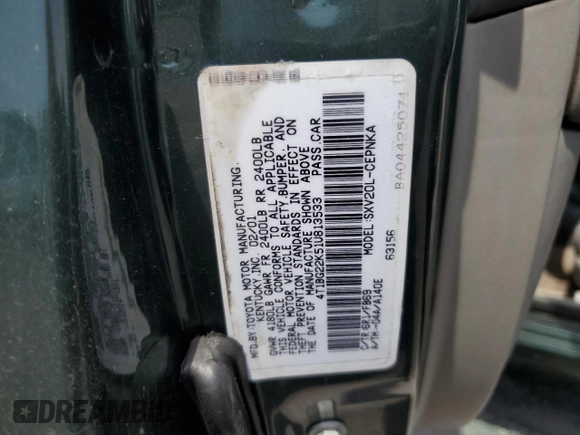 2001 Toyota Camry CE with VIN 4T1BG22K51U813533, listed as a Copart auction lot 53933705 with 200,769 mi miles and Salvage Title. Bid and sale history available at carsss.com. Image 12.