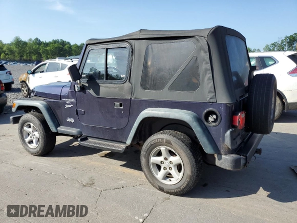 1999 Jeep Wrangler Sport with VIN 1J4FY19S6XP445867, listed as a Copart auction lot 62223125 with 146,037 mi miles and Salvage title. Bid and sale history available at DreamBid. Image 2.