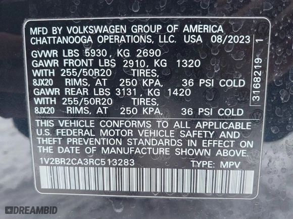 2024 Volkswagen Atlas 2.0T SEL with VIN 1V2BR2CA3RC513283, listed as a IAAI auction lot 41565795 with 6,624 mi miles. Bid and sale history available at carsss.com. Image 9.