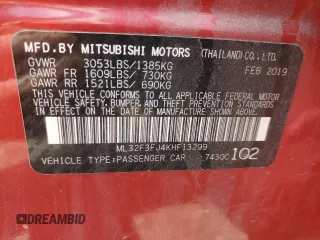 2019 Mitsubishi Mirage ES with VIN ML32F3FJ4KHF13299, listed as a Copart auction lot 58901695 with 58,644 mi miles and Salvage title. Bid and sale history available at DreamBid. Image 12.