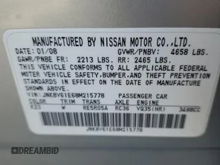 2008 Infiniti G35 with VIN JNKBV61E68M215778, listed as a Copart auction lot 75065994 with 128,481 mi miles and Salvage Title. Bid and sale history available at DreamBid. Image 12.