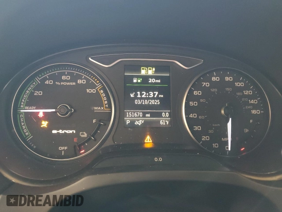 2016 Audi A3 e-tron Premium Plus with VIN WAUTPBFF6GA068479, listed as a Copart auction lot 48566515 with 151,670 mi miles and Non Repairable. Bid and sale history available at DreamBid. Image 9.