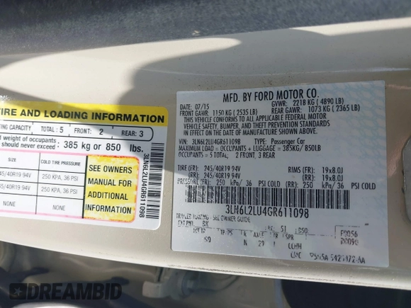 2016 Lincoln MKZ Hybrid with VIN 3LN6L2LU4GR611098, listed as a IAAI auction lot 42179675 with 45,289 mi miles and . Bid and sale history available at DreamBid. Image 9.