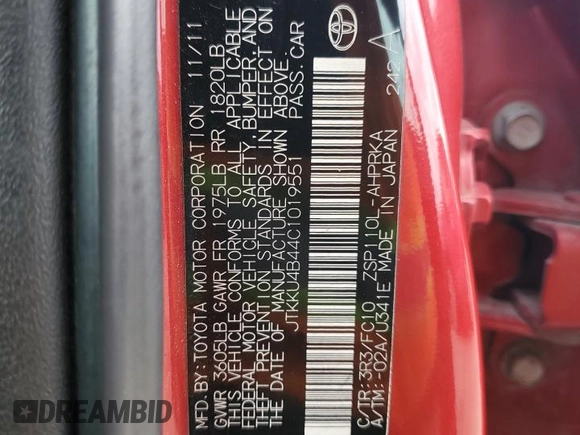 2012 Scion xD with VIN JTKKU4B44C1019551, listed as a Copart auction lot 45981405 with 304,408 mi miles and Salvage Title. Bid and sale history available at DreamBid. Image 14.