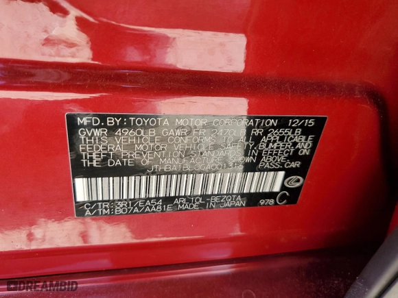 2016 Lexus GS 200t with VIN JTHBA1BL0GA001316, listed as a Copart auction lot 78276784 with 93214 miles and Non Repairable. Bid and sale history available at carsss.com. Image 13.