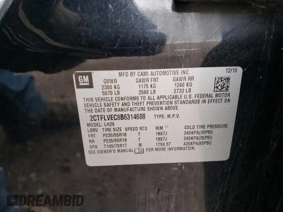 2011 GMC Terrain SLT-1 with VIN 2CTFLVEC8B6314608, listed as a Copart auction lot 45723984 with 169,300 mi miles and Salvage Title. Bid and sale history available at carsss.com. Image 12.