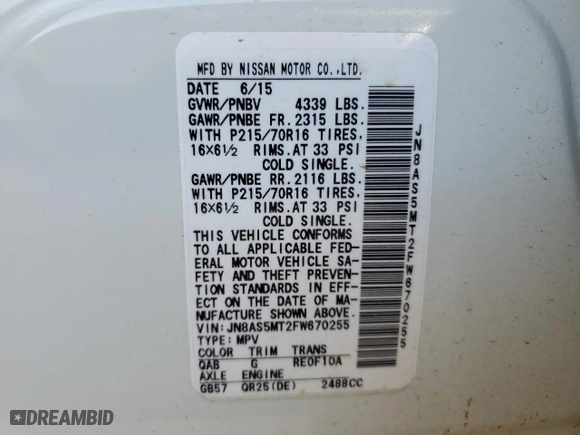 2015 Nissan Rogue Select S with VIN JN8AS5MT2FW670255, listed as a Copart auction lot 47978765 with 85,974 mi miles and Salvage Title. Bid and sale history available at carsss.com. Image 13.