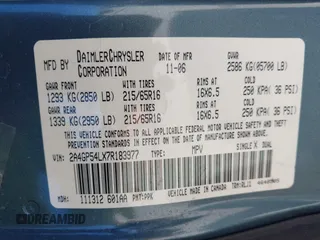 2007 Chrysler Town & Country Touring with VIN 2A4GP54LX7R183977, listed as a IAAI auction lot 42049186 with Not Provided miles and . Bid and sale history available at DreamBid. Image 9.