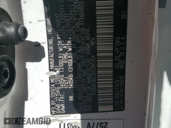 2013 Toyota Sienna L with VIN 5TDZK3DC3DS396354, listed as a Copart auction lot 46595645 with 429,245 mi miles and Salvage Title. Bid and sale history available at carsss.com. Image 12.
