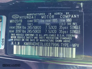 2020 Hyundai Palisade SEL with VIN KM8R4DHE0LU037996, listed as a IAAI auction lot 40929144 with 84,536 mi miles. Bid and sale history available at carsss.com. Image 9.