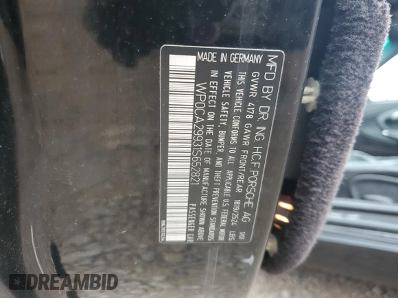 2001 Porsche 911 with VIN WP0CA29931S652821, listed as a Copart auction lot 52928055 with Not Provided miles and Clean Title. Bid and sale history available at DreamBid. Image 12.