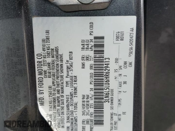 2017 Lincoln MKZ Hybrid Select with VIN 3LN6L5LU6HR629413, listed as a Copart auction lot 44742295 with 183,623 mi miles and Salvage Title. Bid and sale history available at DreamBid. Image 12.