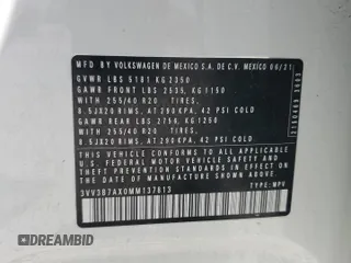 2021 Volkswagen Tiguan SE z VIN 3VV3B7AX0MM137813, wystawiony jako Copart lot #59797985 z przebiegiem 48 958 mil mil oraz Szkoda całkowita • Salvage title. Historia ofert i sprzedaży dostępna na DreamBid. Obrazek 14.