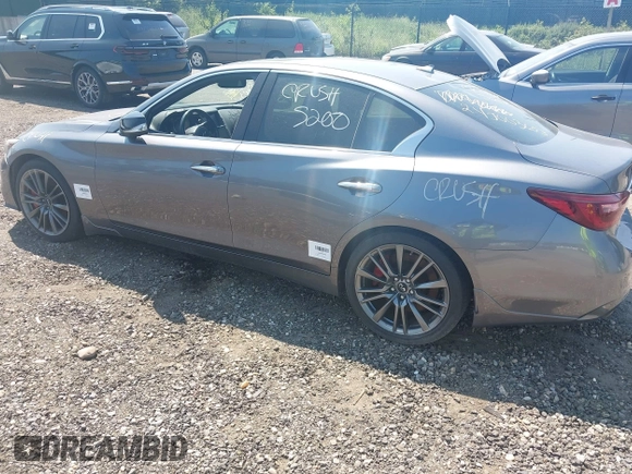 2018 Infiniti Q50 Red Sport 400 with VIN JN1FV7AP7JM461628, listed as a IAAI auction lot 42622062 with 58,561 mi miles and . Bid and sale history available at DreamBid. Image 3.