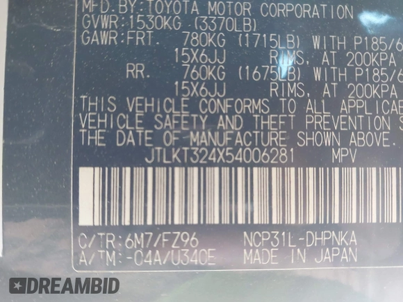 2005 Scion xB with VIN JTLKT324X54006281, listed as a IAAI auction lot 42078832 with 227,783 mi miles and . Bid and sale history available at DreamBid. Image 9.