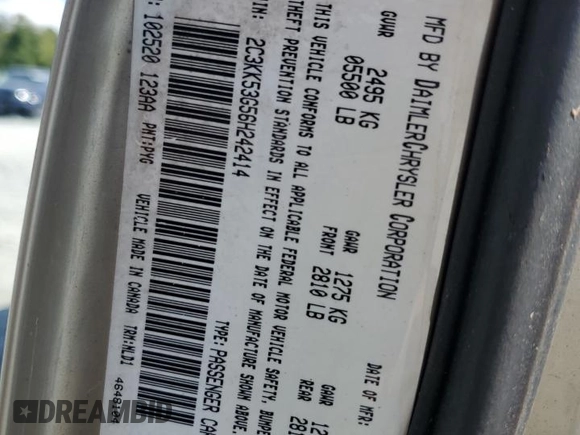 2006 Chrysler 300 Touring with VIN 2C3KK53G56H242414, listed as a Copart auction lot 72551254 with 112,759 mi miles and Salvage Title. Bid and sale history available at carsss.com. Image 14.