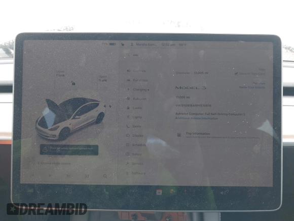 2023 Tesla Model 3 z VIN 5YJ3E1EA6PF570876, wystawiony jako IAAI lot #42366310 z przebiegiem 13 005 mil mil oraz . Historia ofert i sprzedaży dostępna na DreamBid. Obrazek 7.