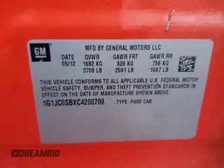 2012 Chevrolet Sonic LT with VIN 1G1JC6SBXC4200709, listed as a Copart auction lot 59656395 with 85,289 mi miles and Clean title. Bid and sale history available at DreamBid. Image 12.