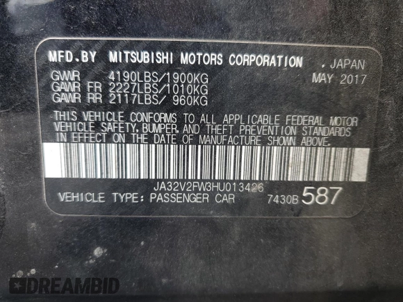 2017 Mitsubishi Lancer ES with VIN JA32V2FW3HU013426, listed as a Copart auction lot 79267864 with 143,769 mi miles and Salvage Title. Bid and sale history available at carsss.com. Image 12.