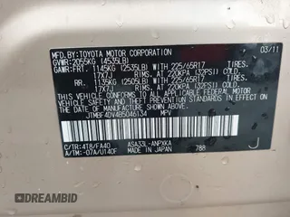 2011 Toyota RAV4 with VIN JTMBF4DV4B5046134, listed as a IAAI auction lot 42067416 with 102,652 mi miles. Bid and sale history available at carsss.com. Image 9.