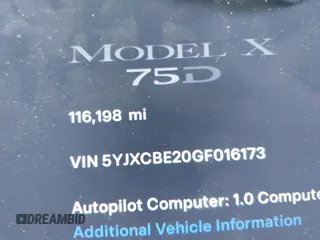 2016 Tesla Model X 70D with VIN 5YJXCBE20GF016173, listed as a IAAI auction lot 41809725 with 116,198 mi miles. Bid and sale history available at carsss.com. Image 15.