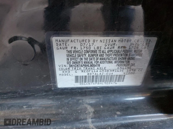 2017 Nissan Versa S z VIN 3N1CN7AP8HL905476, wystawiony jako Copart lot #56477485 z przebiegiem 103 508 mil mil oraz Szkoda całkowita • Salvage title. Historia ofert i sprzedaży dostępna na DreamBid. Obrazek 13.