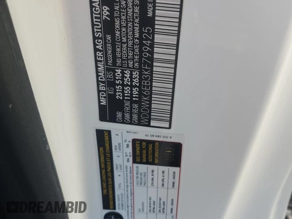 2019 Mercedes-Benz C 43 AMG with VIN WDDWK6EB3KF799425, listed as a Copart auction lot 77423024 with 15,130 mi miles and Non repairable. Bid and sale history available at DreamBid. Image 13.