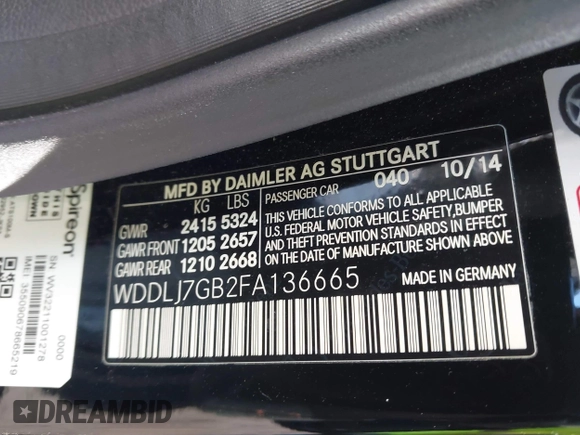 2015 Mercedes-Benz CLS-Class CLS 63 AMG S-Model with VIN WDDLJ7GB2FA136665, listed as a IAAI auction lot 41666543 with 78,469 mi miles. Bid and sale history available at carsss.com. Image 9.