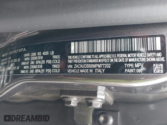 2021 Jeep Renegade Latitude with VIN ZACNJDBB8MPM77202, listed as a IAAI auction lot 42554666 with 18,489 mi miles and . Bid and sale history available at DreamBid. Image 9.