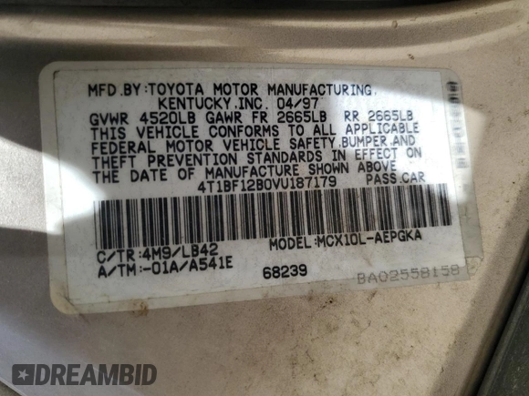 1997 Toyota Avalon XL with VIN 4T1BF12B0VU187179, listed as a Copart auction lot 54708565 with 336,922 mi miles and Salvage Title. Bid and sale history available at DreamBid. Image 12.