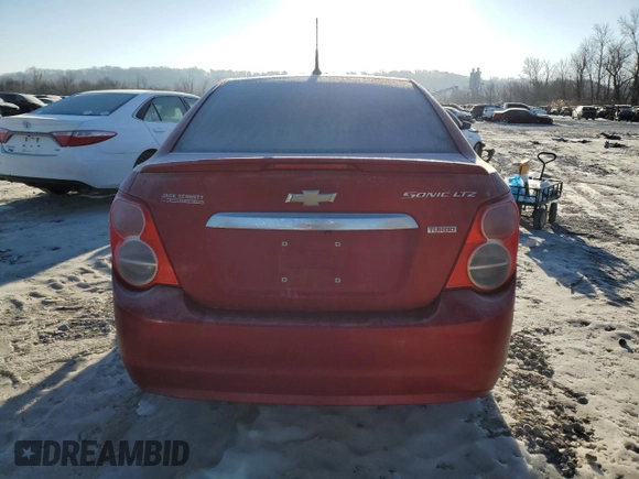 2014 Chevrolet Sonic LTZ with VIN 1G1JE5SB0E4229661, listed as a Copart auction lot 41872355 with 0 mi miles and Salvage Title. Bid and sale history available at carsss.com. Image 6.