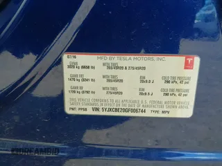 2016 Tesla Model X 70D z VIN 5YJXCBE20GF006744, wystawiony jako IAAI lot #42045005 z przebiegiem 169 619 mil mil oraz . Historia ofert i sprzedaży dostępna na DreamBid. Obrazek 9.