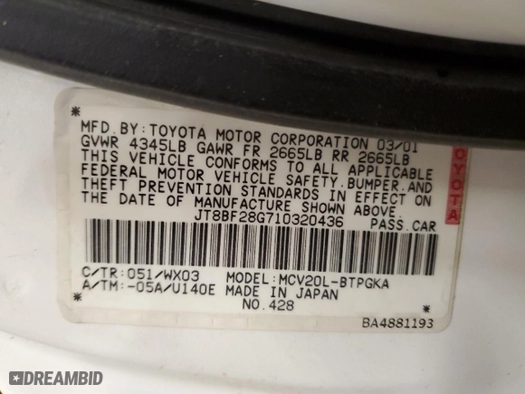 2001 Lexus ES 300 with VIN JT8BF28G710320436, listed as a Copart auction lot 46912265 with 207,842 mi miles and Clean Title. Bid and sale history available at carsss.com. Image 13.