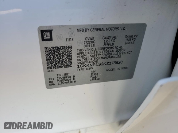 2019 GMC Acadia Denali with VIN 1GKKNPLS3KZ178620, listed as a Copart auction lot 81552774 with 45,796 mi miles and Salvage Title. Bid and sale history available at carsss.com. Image 14.