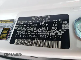 2023 Kia Telluride SX X-Line z VIN 5XYP5DGC9PG404586, wystawiony jako Copart lot #81227294 z przebiegiem 22 581 mil mil oraz Szkoda całkowita • Salvage title. Historia ofert i sprzedaży dostępna na DreamBid. Obrazek 13.