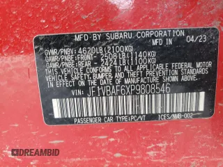 2023 Subaru WRX Premium with VIN JF1VBAF6XP9808546, listed as a Copart auction lot 43581465 with 24,910 mi miles and Salvage Title. Bid and sale history available at carsss.com. Image 15.