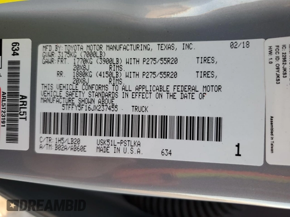 2018 Toyota Tundra 2WD SR5 with VIN 5TFFY5F16JX237455, listed as a Copart auction lot 84060504 with 105,034 mi miles and Salvage Title. Bid and sale history available at carsss.com. Image 12.