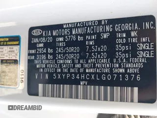 2020 Kia Telluride EX z VIN 5XYP34HCXLG071376, wystawiony jako IAAI lot #41992345 z przebiegiem 95 505 mil mil oraz . Historia ofert i sprzedaży dostępna na DreamBid. Obrazek 9.