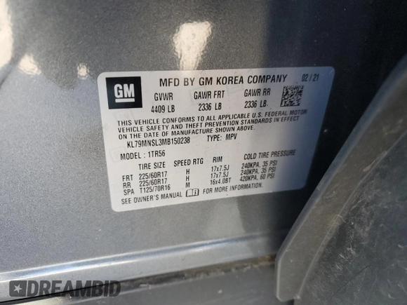2021 Chevrolet TrailBlazer LS with VIN KL79MNSL3MB150238, listed as a Copart auction lot 89274405 with 73,299 mi miles and Salvage Title. Bid and sale history available at carsss.com. Image 13.