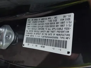 2010 Acura RDX with VIN 5J8TB2H24AA004994, listed as a IAAI auction lot 41751005 with 143,505 mi miles. Bid and sale history available at carsss.com. Image 9.