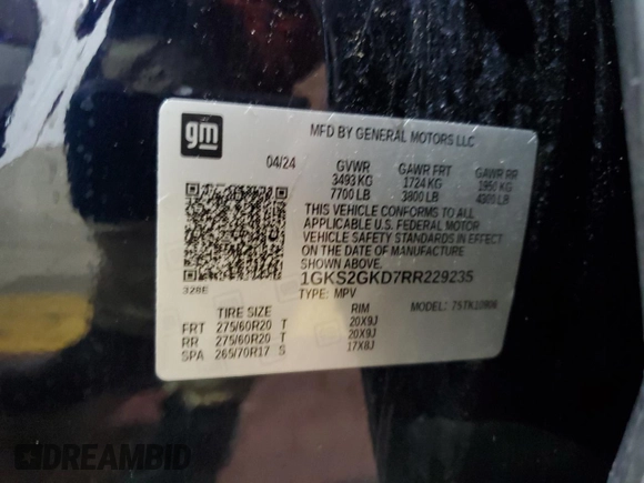 2024 GMC Yukon XL SLT z VIN 1GKS2GKD7RR229235, wystawiony jako Copart lot #56389855 z przebiegiem 19 125 mil mil oraz Szkoda całkowita • Salvage title. Historia ofert i sprzedaży dostępna na DreamBid. Obrazek 14.